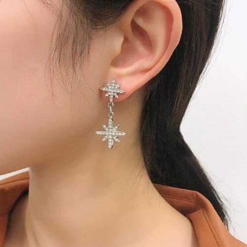 Lalynnly New Elegant Rhinestone Geometry Drop Earrings Star Dangle Earrings For Women Temperament Accessories Gifts E6137