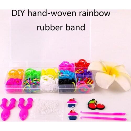 480Pcs/15 Grids DIY Hand-Woven Girl Hair Band Set, Rainbow Rubber Band for Kids Bracelet Loom Gift Making