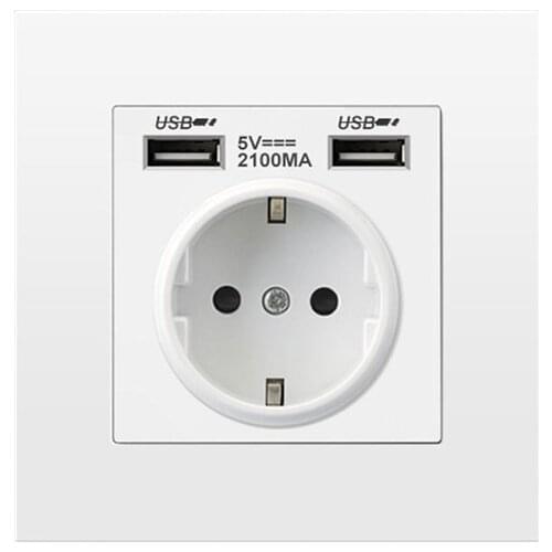 Depo Wall Type Dual USB Power Socket 2.1A, Household Dedroom Socket, AC 110V-250V 16A Wall Receptacle, German EU Standard Socket