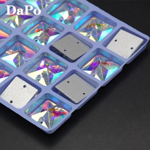 Wholesale 12pcs 14mm Crystal AB Flatback Square Sew On Rhinestone Stone Sewing For clothing accessories SF0399