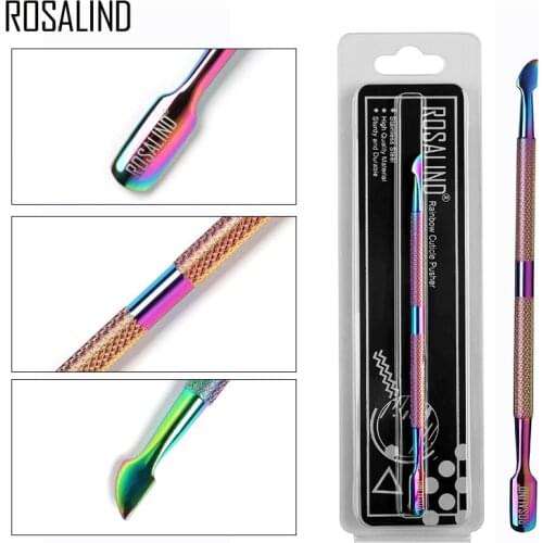 ROSALIND Cuticle Pusher 1PCS Rainbow Stainless Steel Cuticle Nail Art tools 2 Way Spoon Pusher Remover Tools Pedicure Manicure