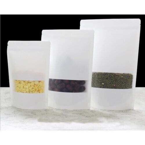 12*20+4cm 50pcs white Scrub kraft paper bags stand up Zipper/zip lock packaging bag with window for Food/Tea/Nut/Coffee