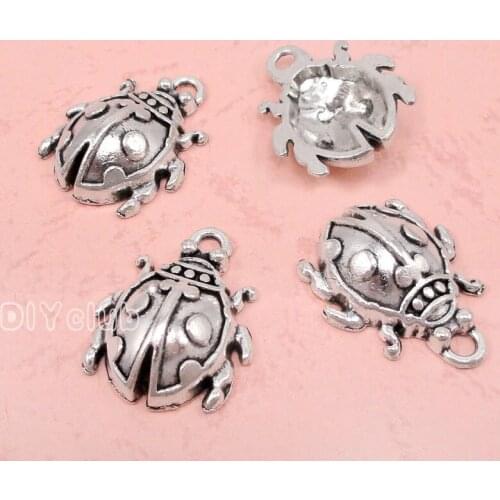 40pcs- Ladybird Charm, Antique Silver Ladybug Charms Pendant 22x17mm