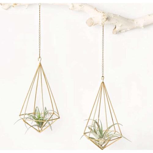 Hanging Air Plant Holder Modern Geometric Planter With Chain Tillandsia Container Himmeli Wall Decor Gold