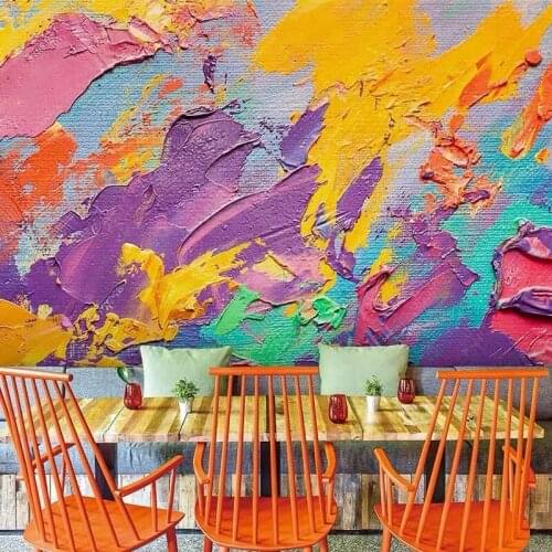 Custom Size Colorful Abstract Paint Textures Stroke Murals 3d Self Adhesive Wallpaper Photo Background Art Home Decor Waterproof