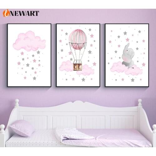Pink Wall Picture Nursery Poster for Girl Bedroom Twinkle Star Prints Decorative Poster Children Room Decor No Frame