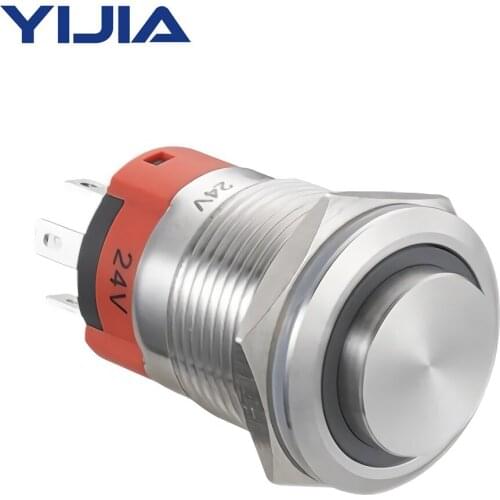 Latching High Round Push Button Switch 24V Angel Eye Halo Ring LED 19mm 1NO1NC SPDT with Plug GQ19BF-11EZ/S