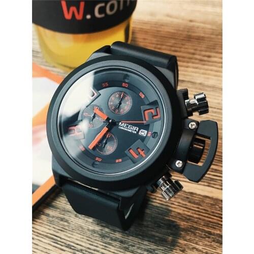 MEGIR Top Brand Original Military Watch Analog Display Date Chronograph Sport Watches Men Clock Silicon Wristwatch