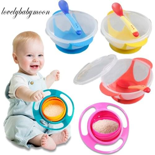 Universal Gyro Bowl Practical Design Children Rotary Balance Novelty Gyro Umbrella 360 Rotate Spill-Proof Solid Feeding Dishes