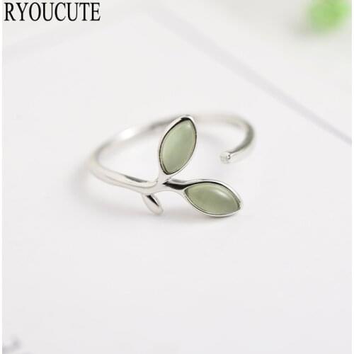 Bohemian New Opal Jewelry Silver Color Leaf Rings for Women Big Adjustable Size Rings Fashion Wedding Band Finger Ring
