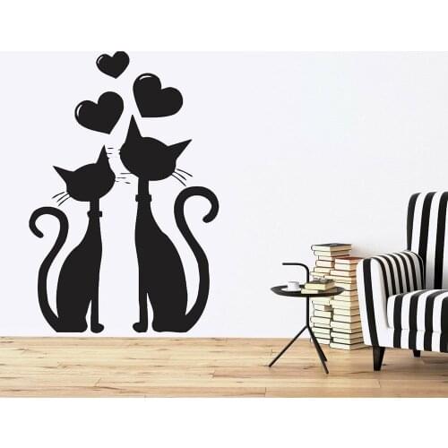 Romantic Wall Sticker Cat Couple in Love Heart in March Spring Vinyl Wall Decal For Master Bedroom Living Room Decoration Y383