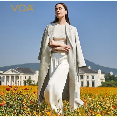 VOA Ripple Silk 38m/m Dark Shade Gray Asymmetrical Collar-shaped Bump Tie Strap Waist Long-sleeved Windshield FE85
