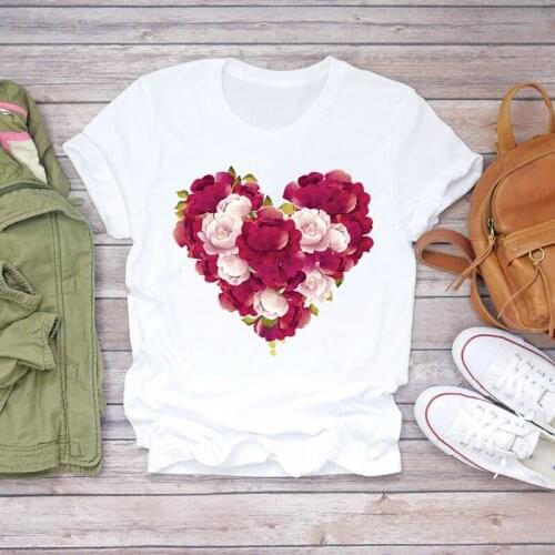 Womens T-shirts Ladies 90s Casual Tumblr Clothing Lover Cute Flower Floral Women Print Ladies Top T Graphic Female Tee T-Shirt