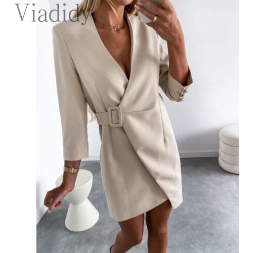 Women Elegant Solid Color Blazer Dress