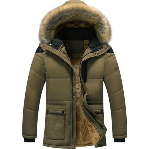 Winter Mens Jackets Thick Fleece 5XL Fur Collar Hooded Mens Coats Casual Jacket Male Outerwear Windproof DQ163