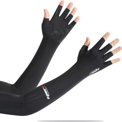 1Pair Ice Fabric Arm Sleeves UV Protection Summer Sports Running Cycling Driving Reflective Sunscreen Long Glove