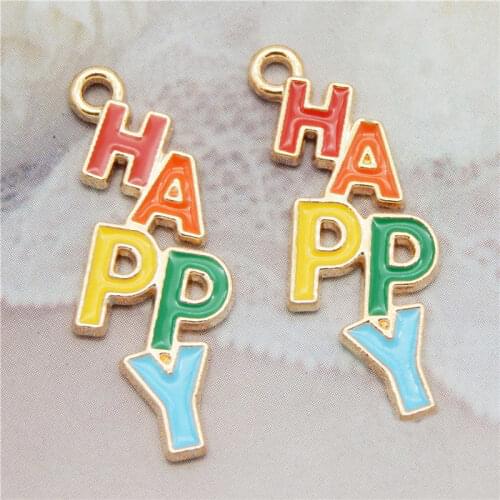 Julie Wang 10PCS Enamel Happy Letter Charms Alloy Colorful Alphabet Gold Tone Necklace Bracelet Earring Jewelry Making Accessory