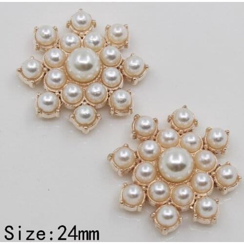 Fashion New 10pc 24MM pearl buttons Wedding Decoration DIY Flat back clothing gold metal scrapbooking crafts Accessories