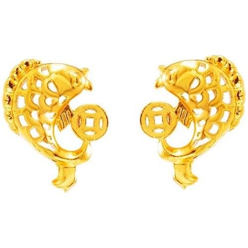 2020 Fashion real 24K gold fish shape earrings for Women Classic Shining Small Stud Earrings Gold Ears jewelry for mother gifts