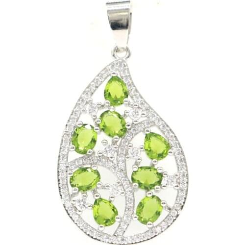 32x22mm New Statement Created Pink Tourmaline Smoky Topaz CZ For Bride Wedding Silver Pendant Eye Catching