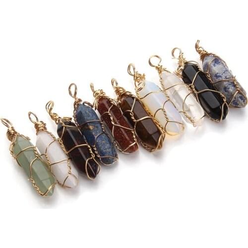 5pcs/lot Mixed Natural Stone Penadnts Turquoises Agat Malachite Rose Quartzs Charms Pendants for Necklace Jewelry Making F2661