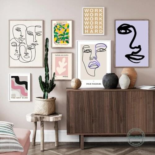 Abstract Nordic Matisse Posters And Prints Minimalist Face Line Drawing Canvas Painting Wall Art Lemon Plant Picture Home Decor
