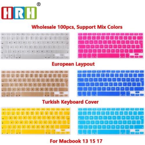HRH Wholesale 100pcs Turkish Language EU/UK Silicone Keyboard Skins Covers Protector For MacBook Pro Retina Air 13.3" 15.4" 17"