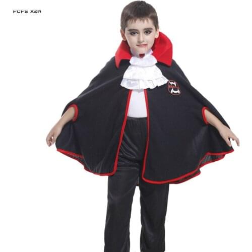 Black S-L Boys Halloween Vampire Cloak Costumes Kids Children Dracula Scary Cosplay Carnival Purim Parade Masquerade party dress