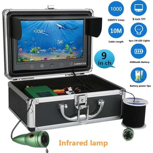 9" Inch Color Monitor 10M/15M/20M/30M 1000tvl Underwater Fishing Video Camera Kit 6 PCS Infrared Lamp Lights