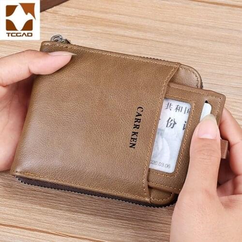 Mens wallet made of leather Wax oil skin purse for men Coin Purse Short Male Card Holder Wallets Zipper Around Money Bag 2020
