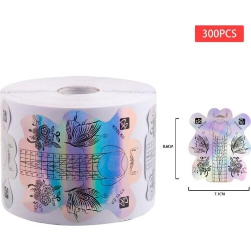 300pcs French Nail Form Tips Acrylic UV Gel Extension Curl Form Nail Builder Gel Sticker Guide Mold Manicure Nail Art DIY Tool