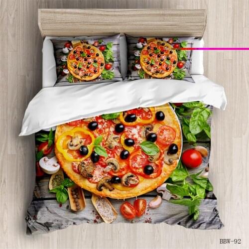 3D Food Theme Cover Set Polyester Golden Pizza Cake Chips Bedding Set Super King Queen Full Size Bed Set bed comforter bedding s
