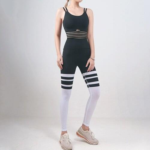 Contrast Yoga Suit Sexy Thin Belt Contrast Mesh High Waist Peach Pants Two-piece Set