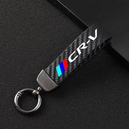4S High-Grade Carbon Leather Car Key Chain Rotating Horseshoe Rings for Honda CRV 2021 2020 2019 2018 2017 2016 car accessorie