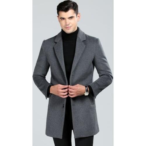 Mens Wool Coat Pop New Autumn Winter Fashion Warm Middle Long Windbreaker Jacket Men Brand Thicken Grey Woolen Coat Male