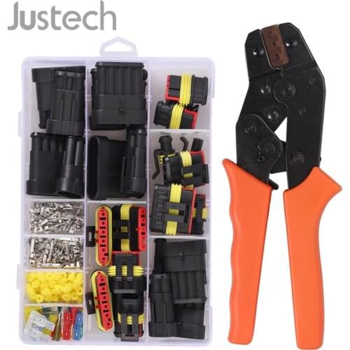 Justech 1 2 3 4 5 6 Pin Electrical Terminal Wire Connector Crimper Tool Set + Fuses MA867 Waterproof For Car Motorcycle Truck