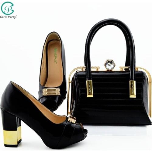 New Arrival Ladies Shoe and Matching Bag for Nigeria Party African Wedding Shoes and Bag Set in Black Color Women Party Pumps