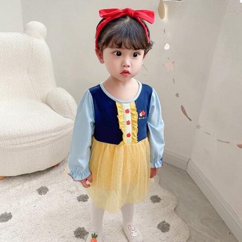 Baby girls clothes 2021 autumn spring cotton Sweet girls romper stitching color romper dress Does not include headband
