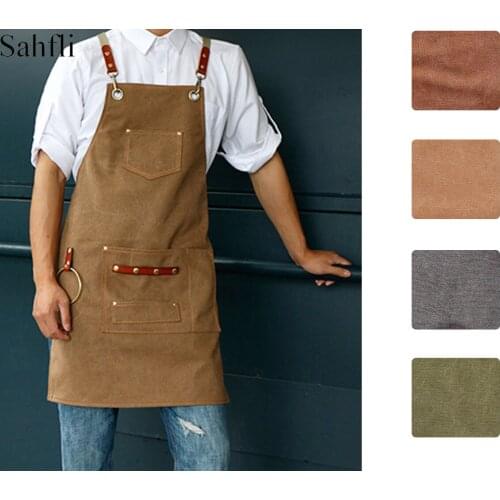 Retro Barista Working Apron Flower Shop Hairdresser Canvas Aprons with Pockets Unisex Cooking Pinafore Home Cleaning Tools