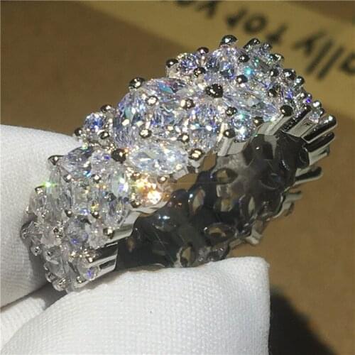 Handmade Eternity Jewelry Silver color ring AAAAA Zircon Cz stone Flower shape Party wedding band rings for women men