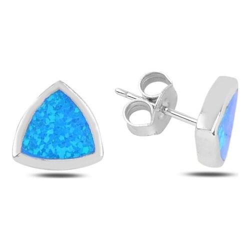 Silverlina Silver Reuleaux Triangle Opal Stone Earrings