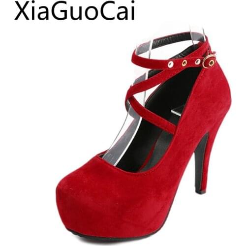 Fashion Women Pumps Sexy High Heels Wedding Party Prom Evening Ankle Strap Shoes Stiletto Heel Platform OL Suede Shoes O147