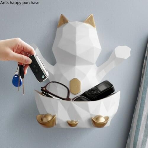 European-style Geometric Lucky Cat Key Small Object Storage Box Living Room Decoration Household Wall Jewelry Candy Storage Box