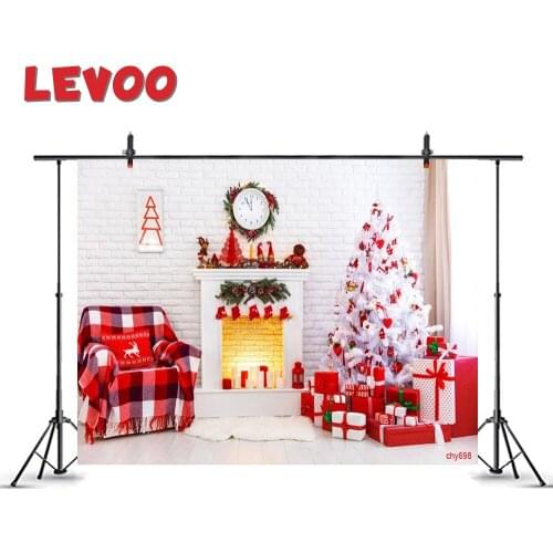 LEVOO Xmas Backdrop Red White Christmas Tree Fireplace Gifts Photography Background Photo Booth Photo Studio Photophone Vinyl