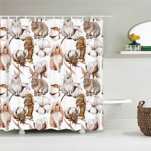 Cute Wild Animals Bunny Kitten Sunflower Shower Curtain Waterproof Bathroom Decoration Home Decoration