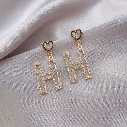 Exaggerated Trendy Earrings 2020 New Fashion Korean Temperament Net Red Long Lovely H Letter Ear Stud Ear Stud Female