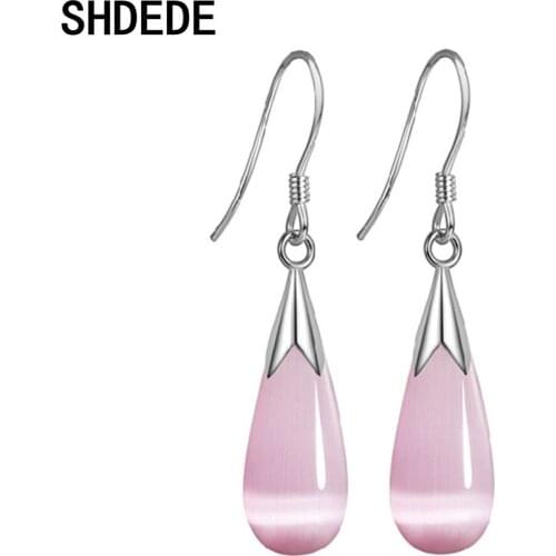 SHDEDE Opal Drop Earrings Silver 925 Pink White Stone Hook Earrings Korean Hot Fashion Jewelry Gifts Elegant Accessories -WH44