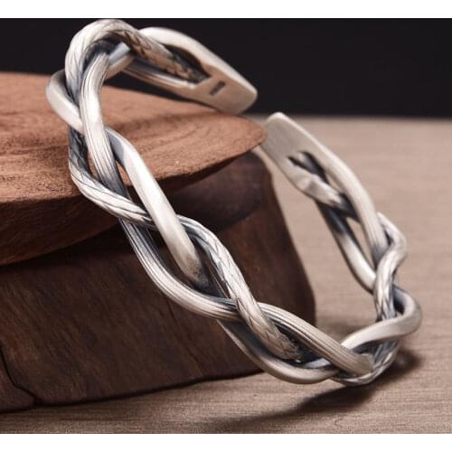 New Arrival 100% 925 Sterling Silver Retro Twist Cross Ladies Bangle Original Jewelry For Women Birthday Gift No Fade