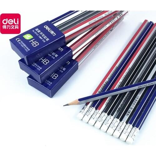 10 pcs / box Deli 58145, Hb hexagon advanced graphite, rubber head pencil, log non-toxic pencil, student office stationery