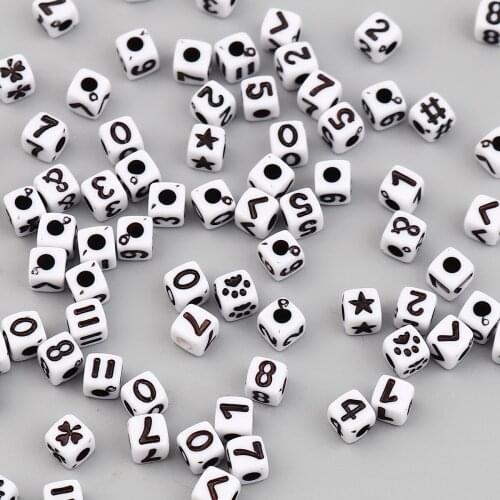 1000 PCs Acrylic Beads Square Black & White At Random Pattern About 5mm x 5mm, Hole: Approx 2mm